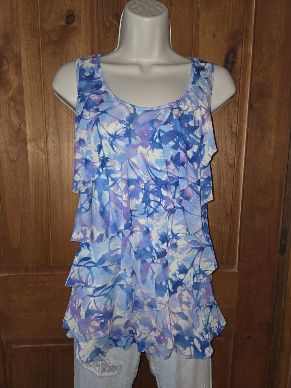 Relativity Blue & Lavender Tiered Ruffle  Top